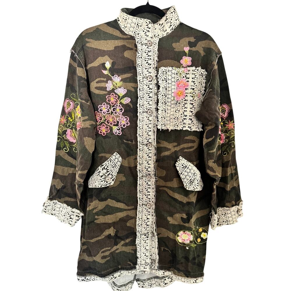 POL Camo Floral Embroidered Crochet Lace Jacket S